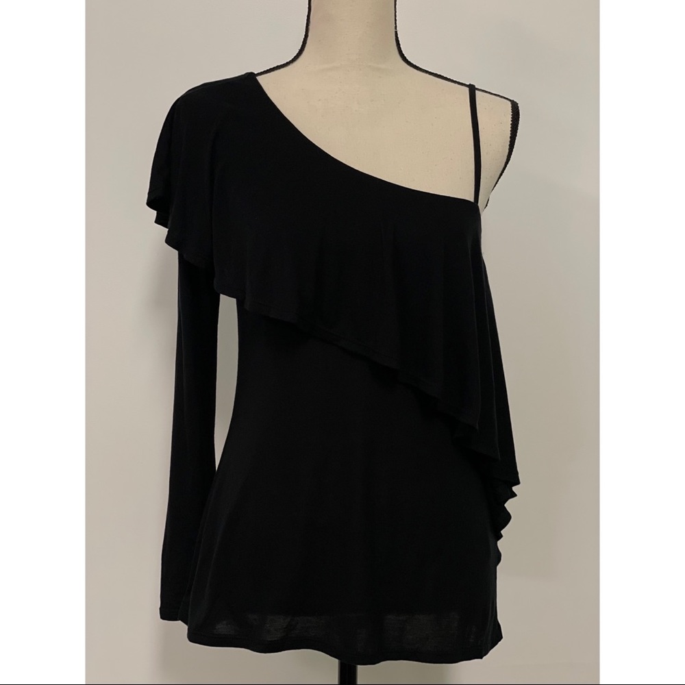 NWT 1. State One Shoulder Ruffle Top Black Size S